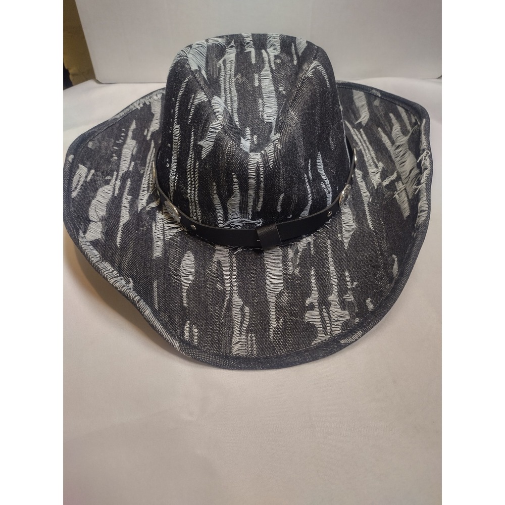 Unisex Denim Cowboy Hat Distressed Western Wide Brim Black LMZ105-03 NEW